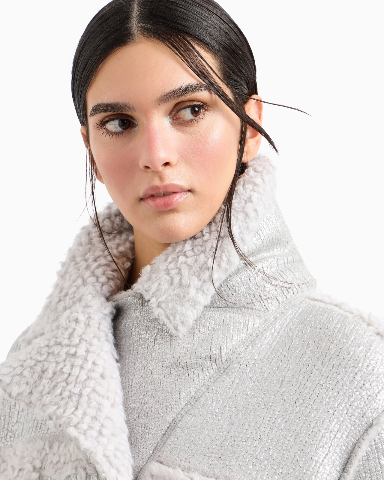 GIORGIO ARMANI NEVE PEA COAT IN A LAMINATED CASHMERE, ALPACA AND SILK BLEND - 5