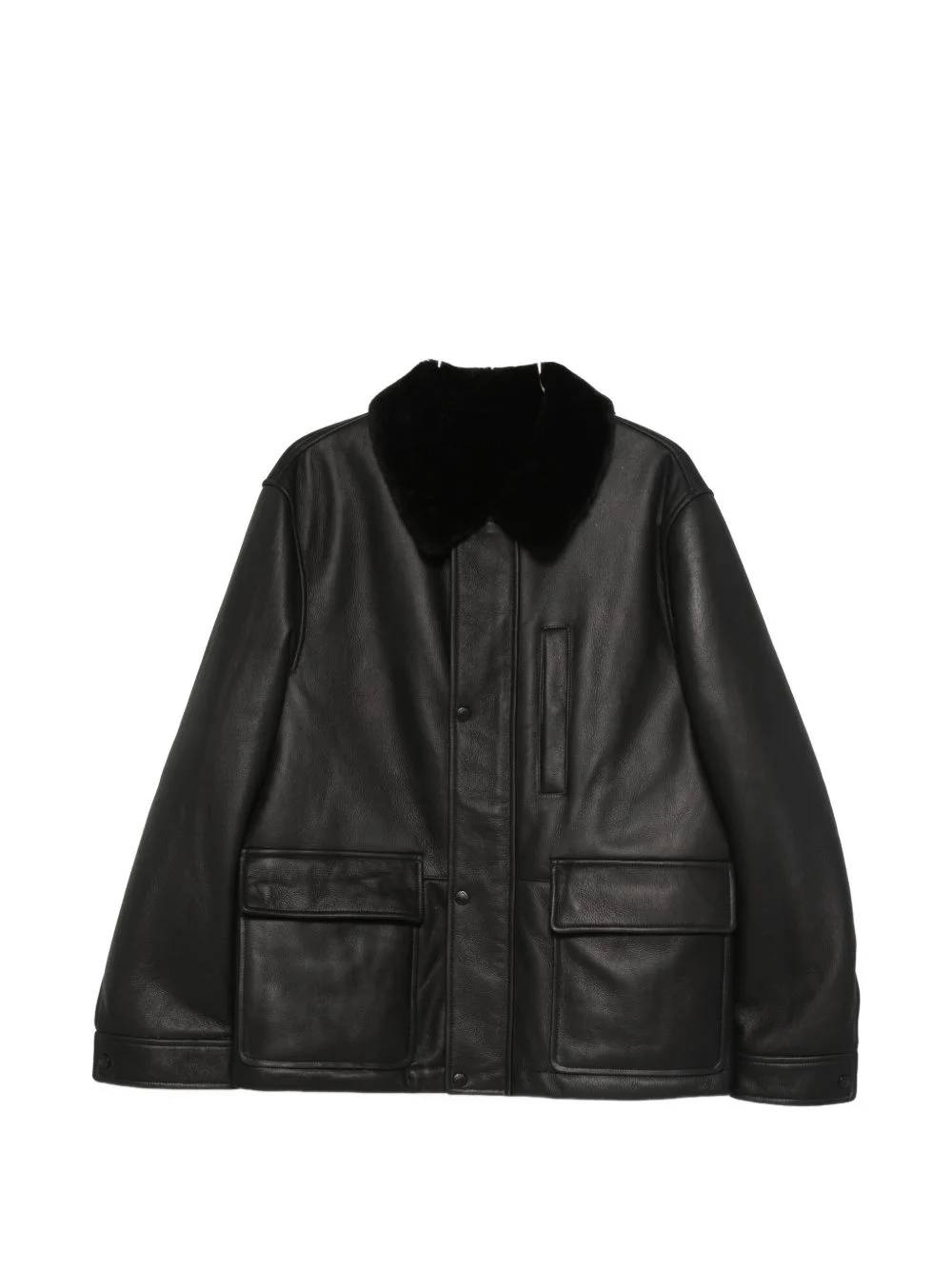 collared pocket leather jacket - 1
