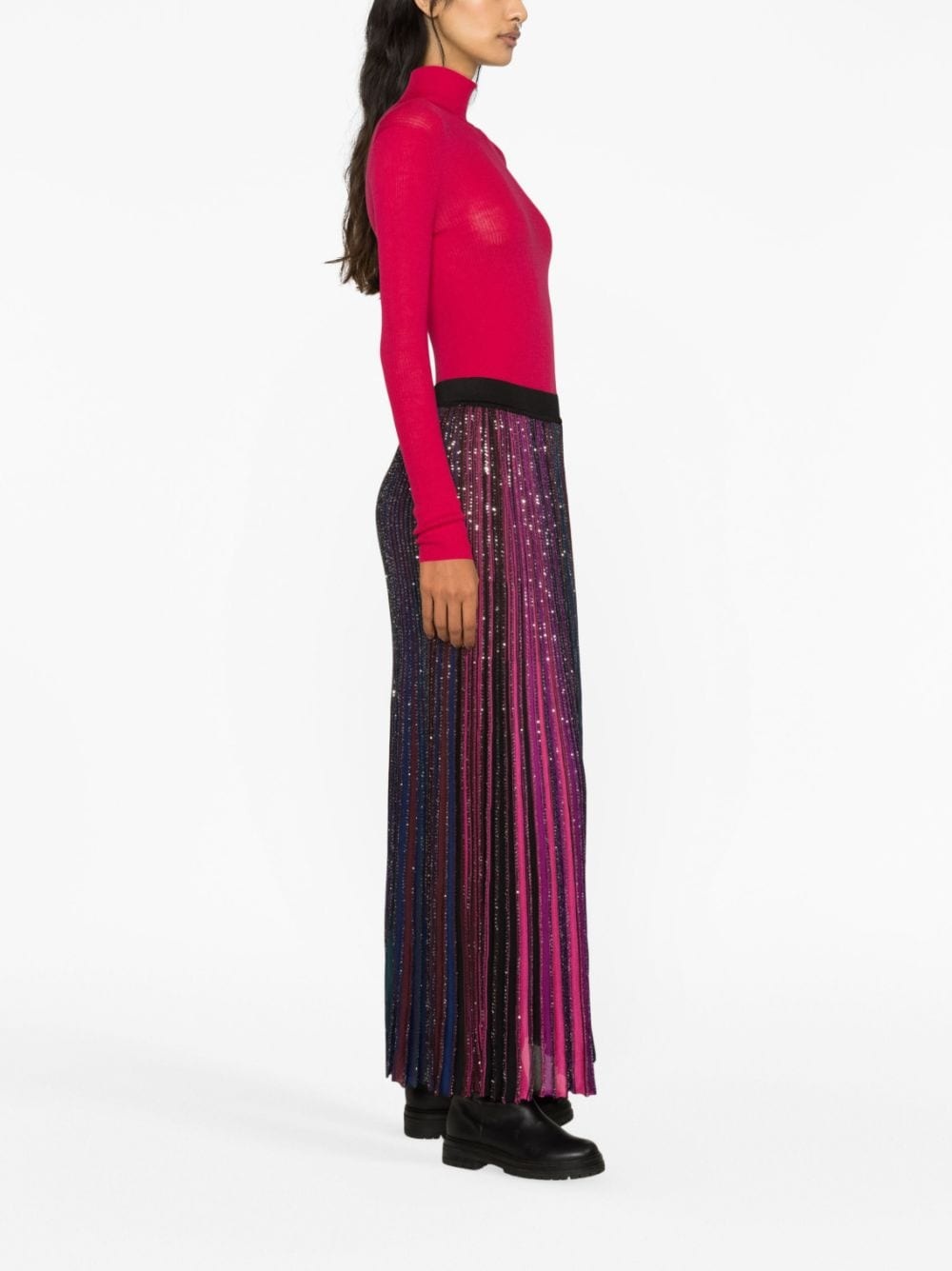 sequin-embellished pleated striped skirt - 3