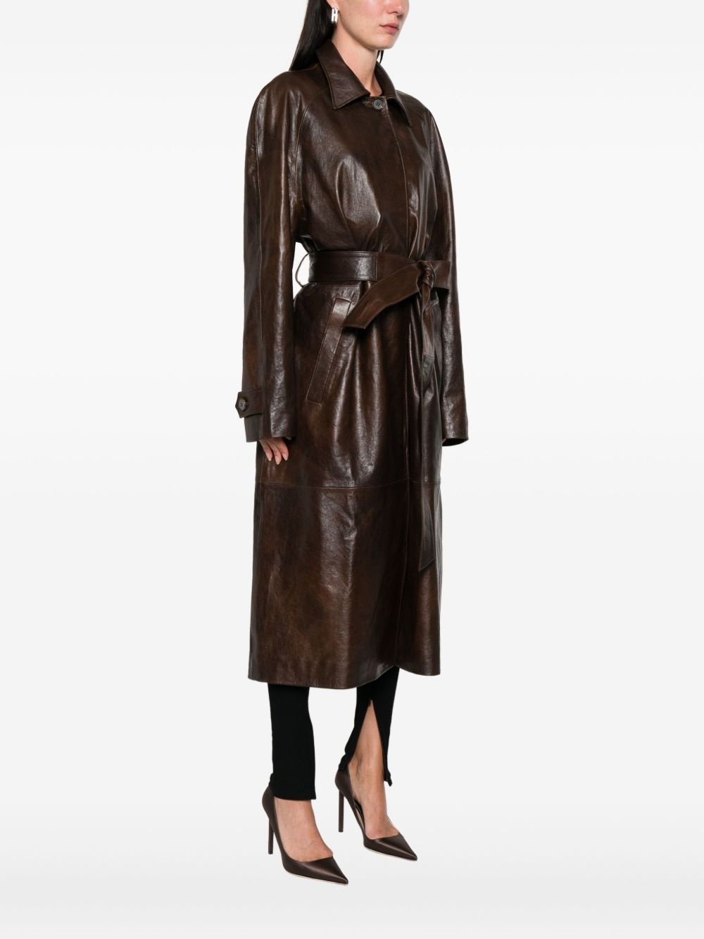 belted leather coat - 3
