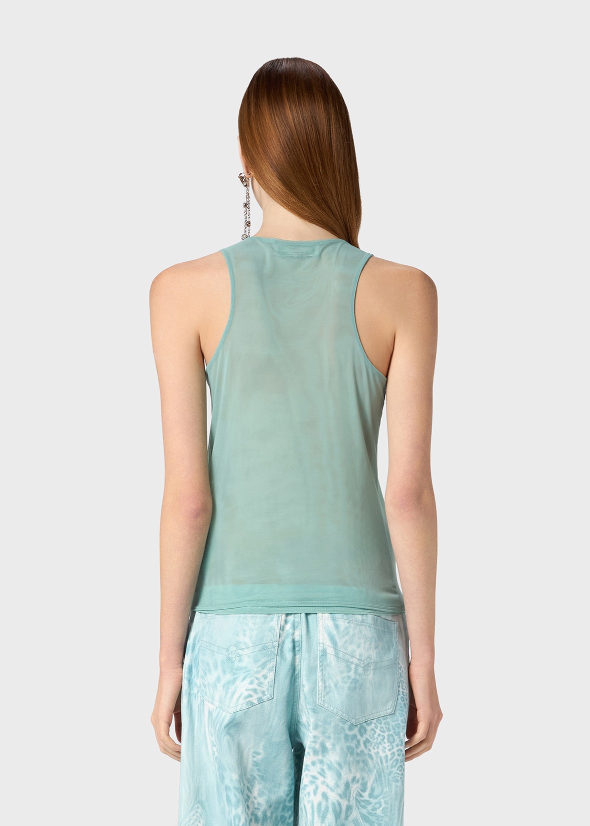 STRETCH TULLE TOP WITH GLASS RHINESTONE LOGO - 4