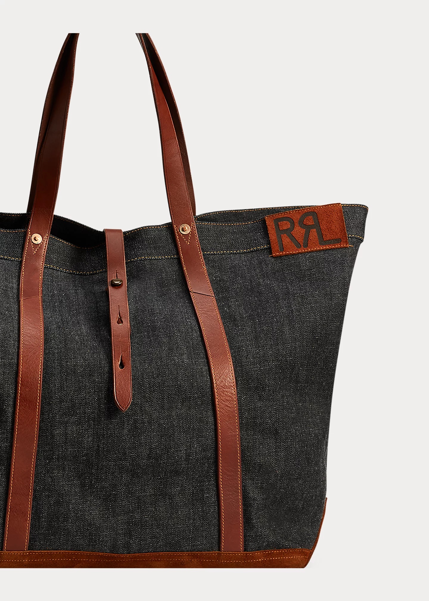 Leather-Trim Denim Tote - 5