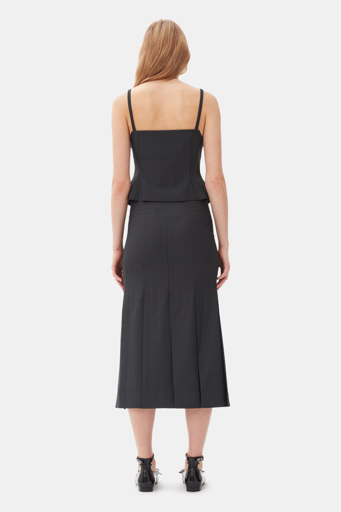 DARK GREY STRIPE SUITING MIDI SKIRT - 4