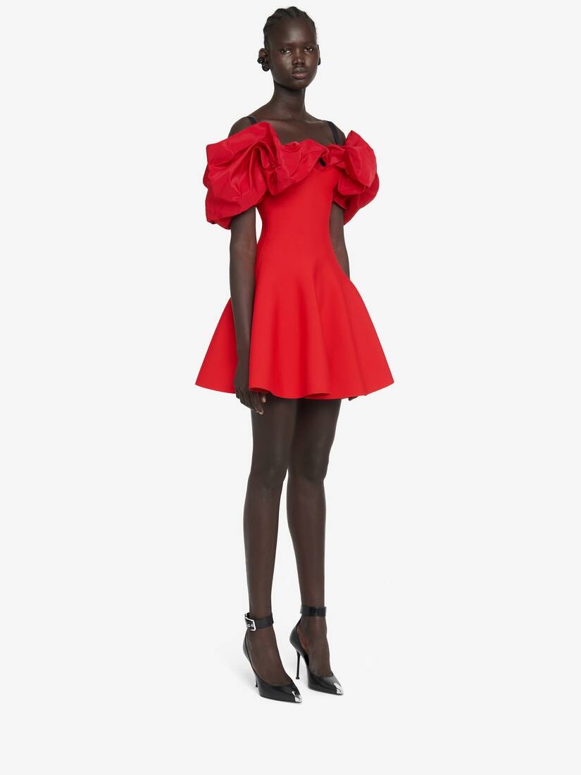 Women's Hybrid Ruffled Mini Dress in Red/black - 3