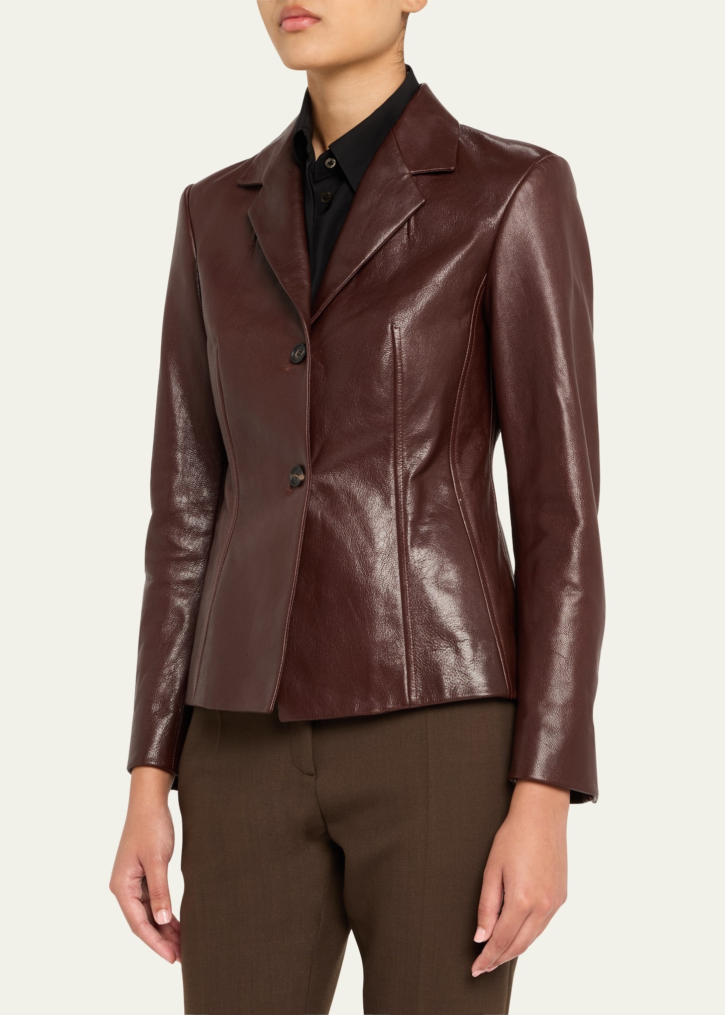 Shiny Leather Single-Breasted Blazer Jacket - 4
