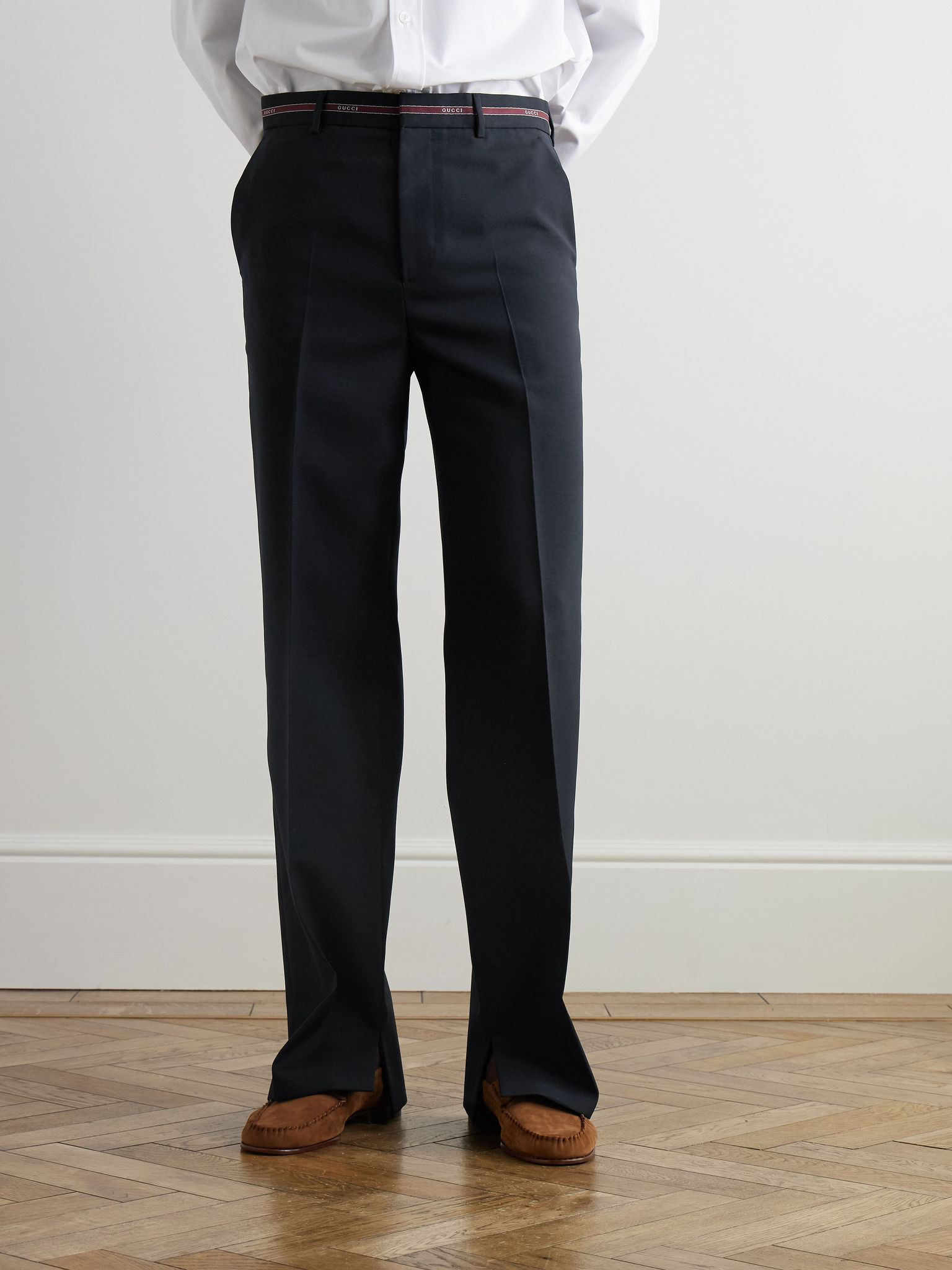 Lido Straight-Leg Logo Jacquard-Trimmed Grain de Poudre Wool Trousers Blue - 3
