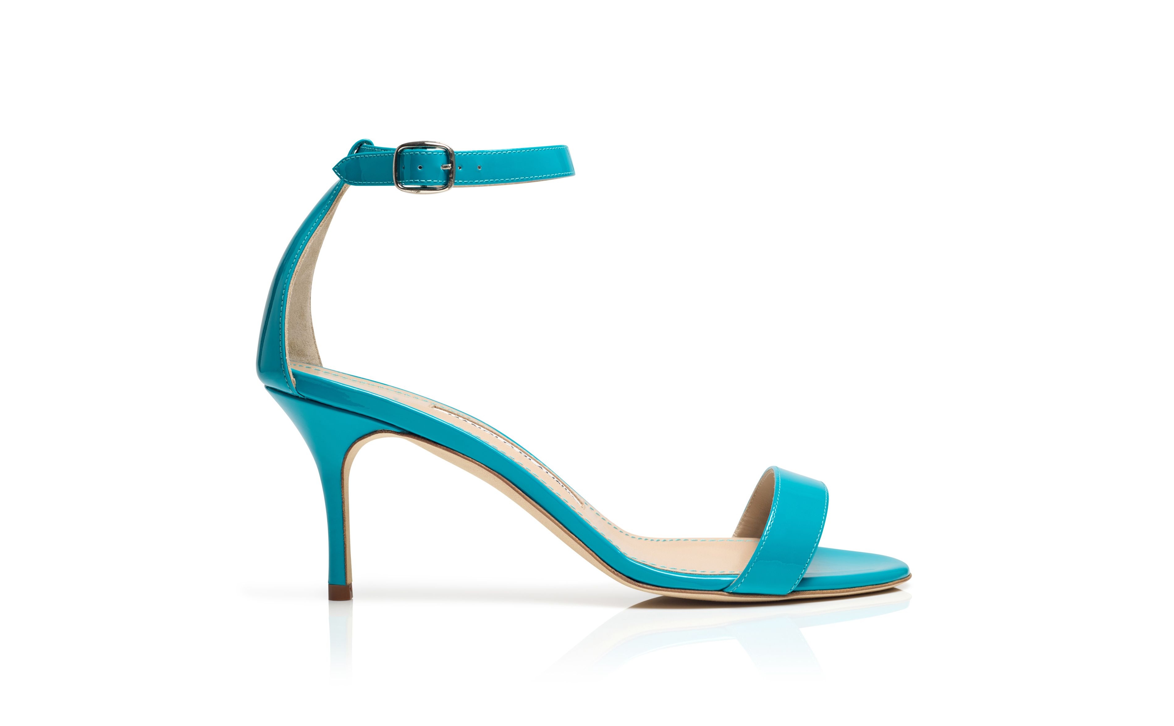 Turquoise Patent Leather Ankle Strap Sandals - 1