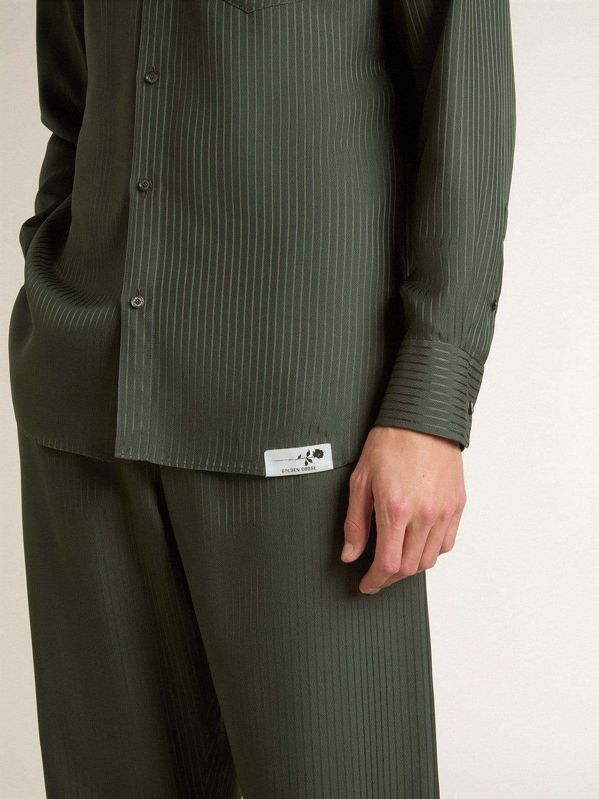 Men's dark green shirt with vertical stripes - 5