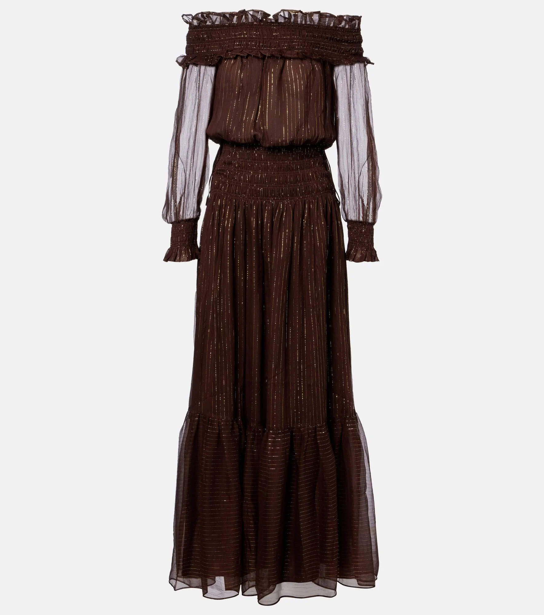 Shirred silk-blend georgette maxi dress - 1