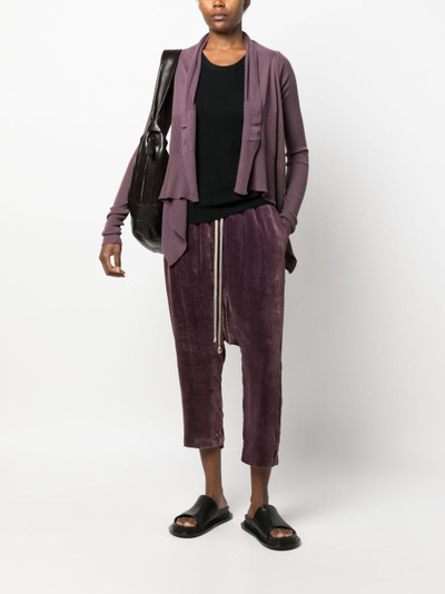 Rick Owens drop-crotch velour cropped trousers outlook