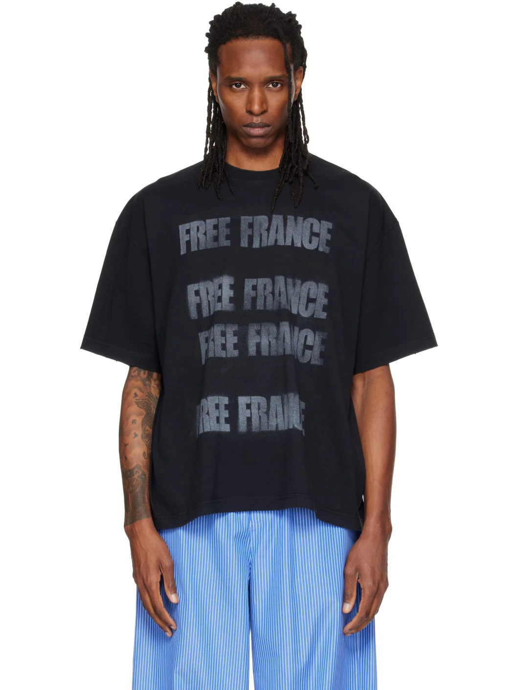 Black Boxy 'Free France' T-shirt - 1