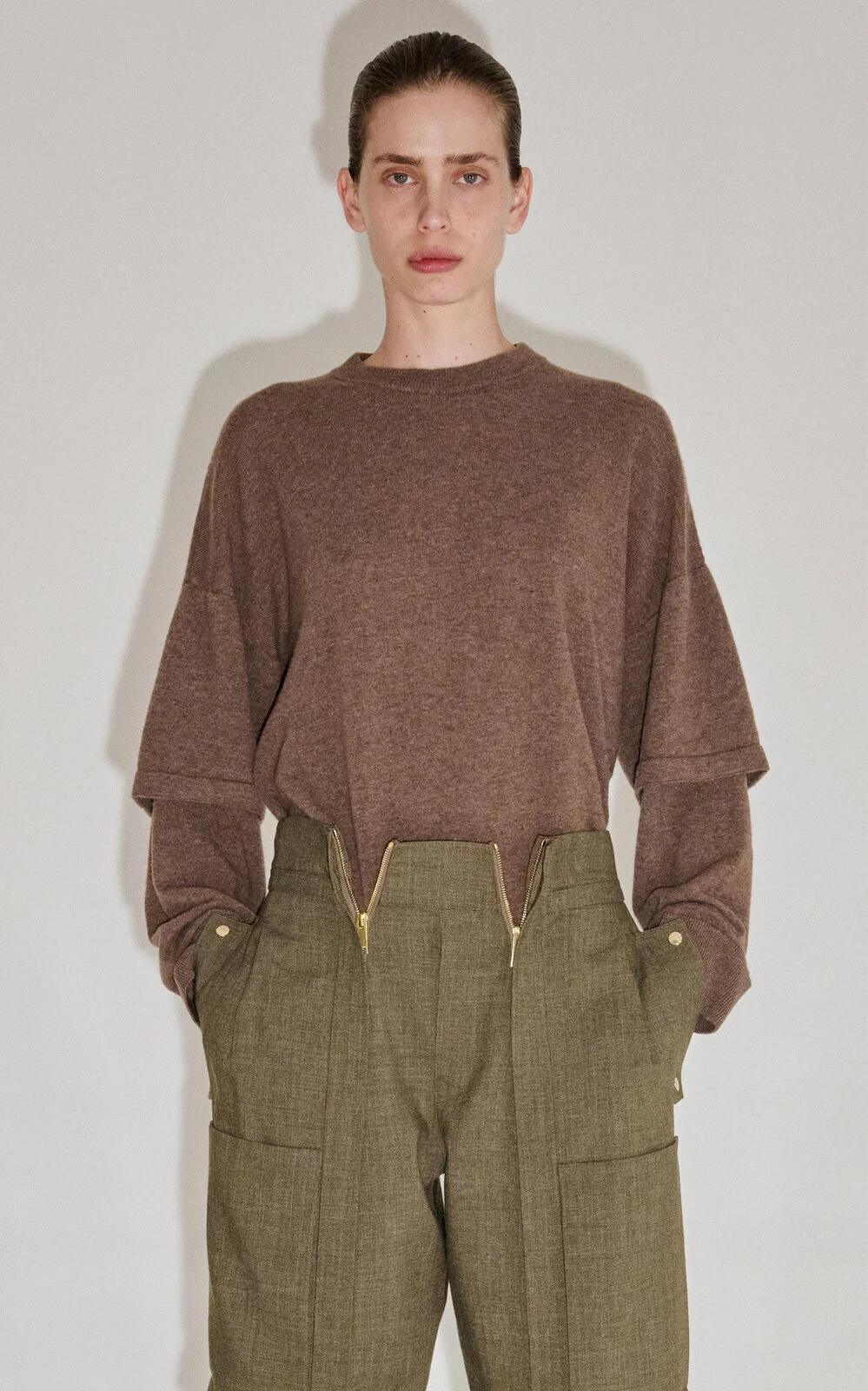 Troy Cashmere-Wool Double-Sleeve Knit Top brown - 1