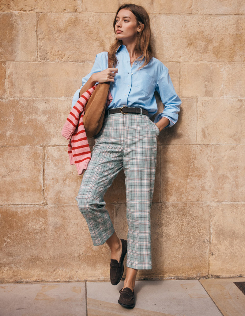 Canonbury Tailored Pants-Green, Pink and Brown Check 7