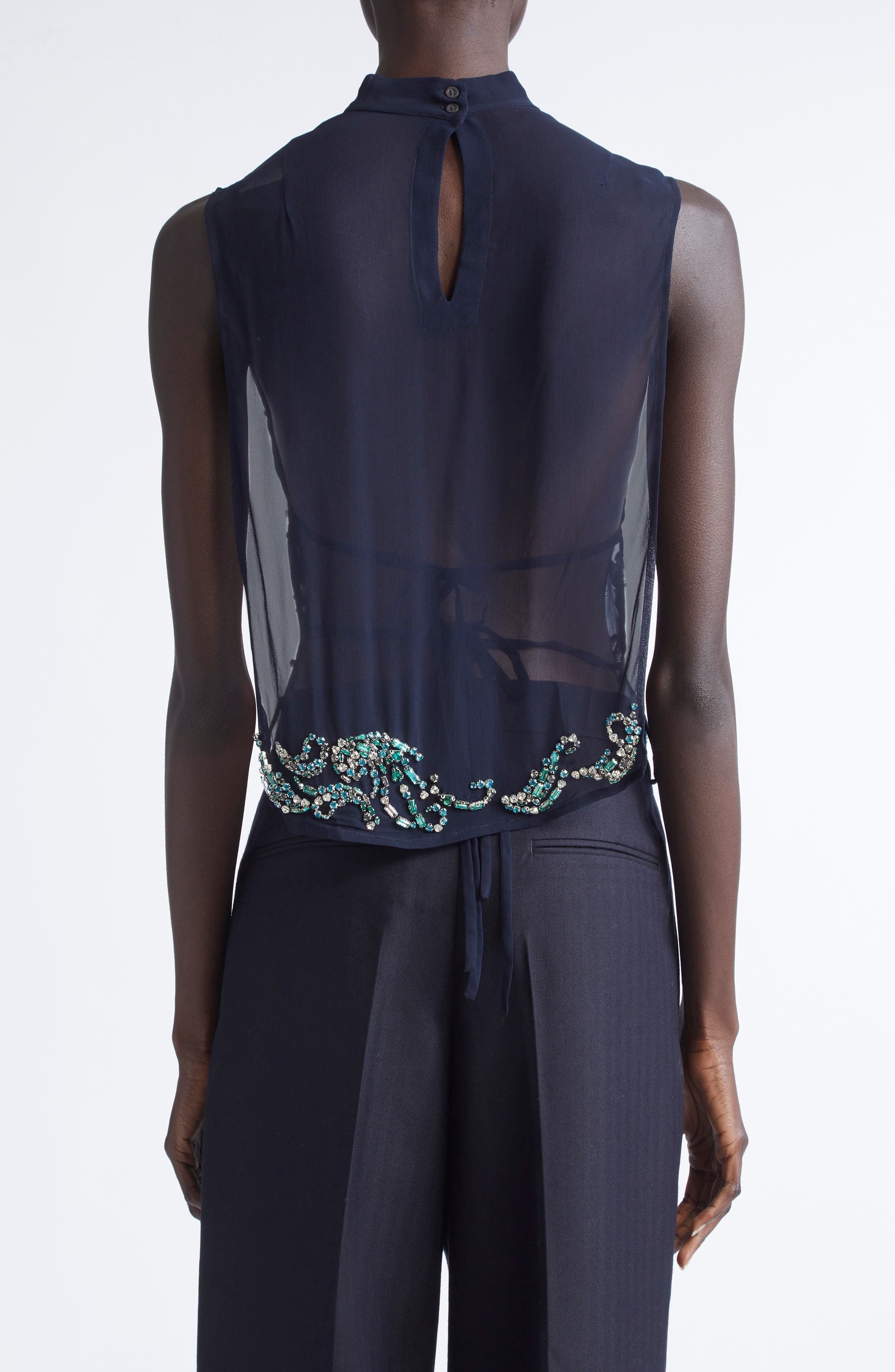 Dries Van Noten Carmasa Crystal Embellished Sleeveless Top in Navy at Nordstrom - 3