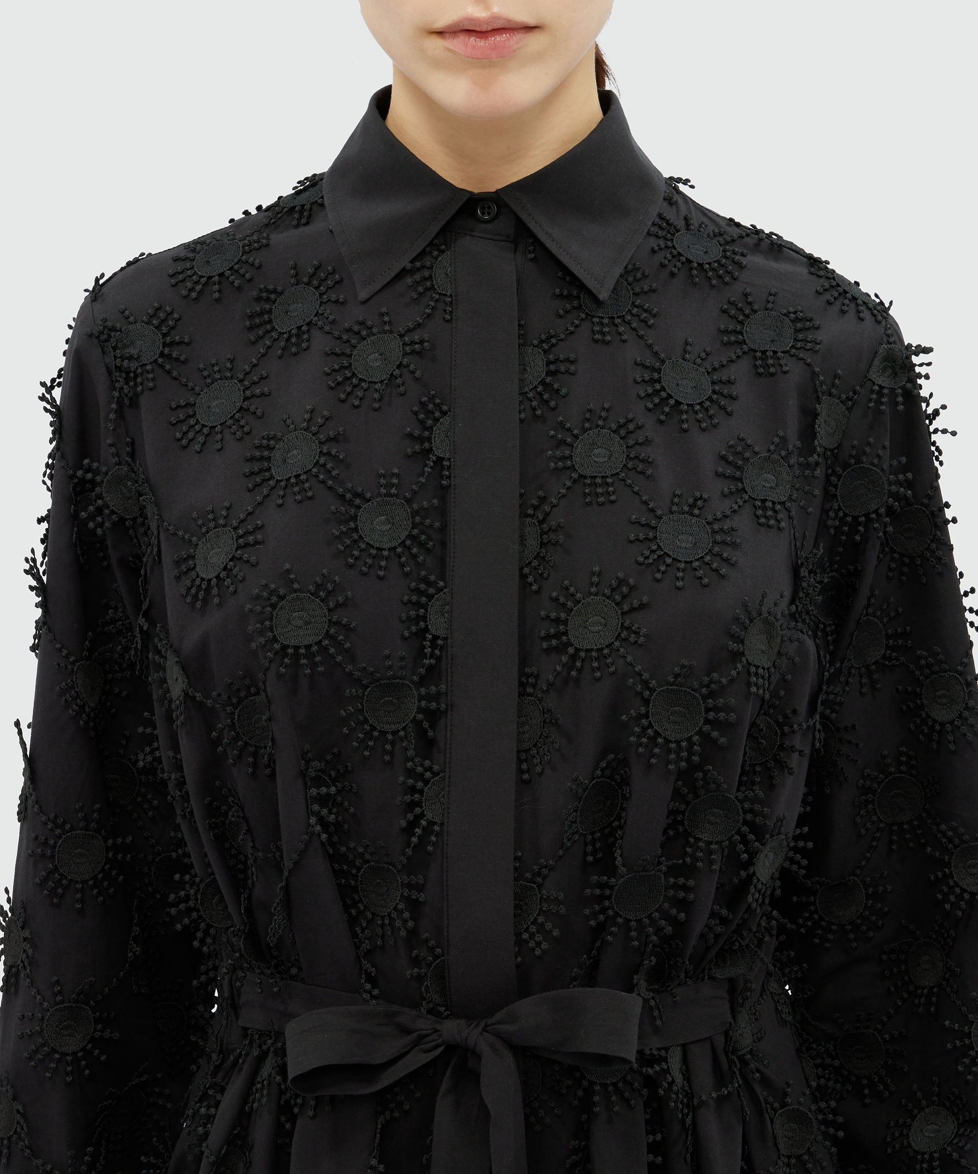 Short shirt dress in black poplin with embroidery - 5