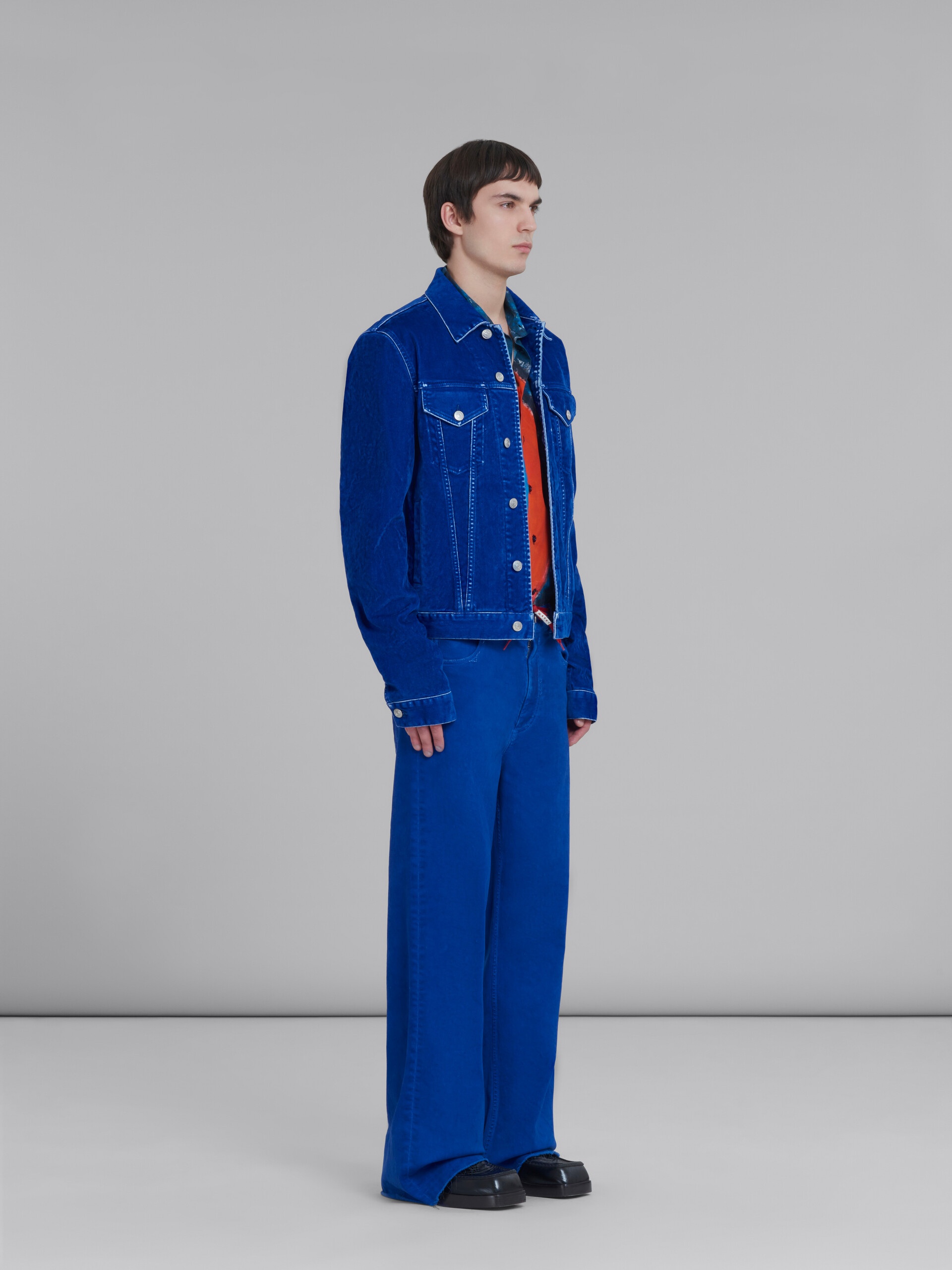 BLUE FLOCKED DENIM TRUCKER JACKET - 6