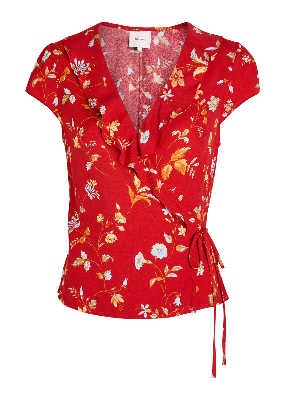 Reformation Clemence Floral-print Crepe Wrap top - 1