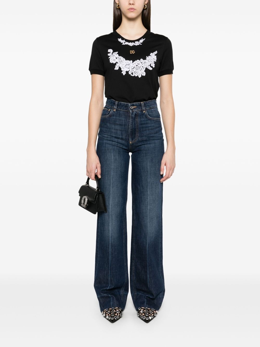 lace-detailed T-shirt - 2