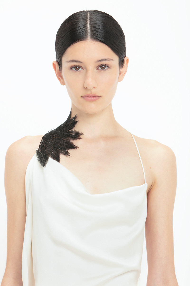 Asymmetric Draped Cami Gown In Ivory 6