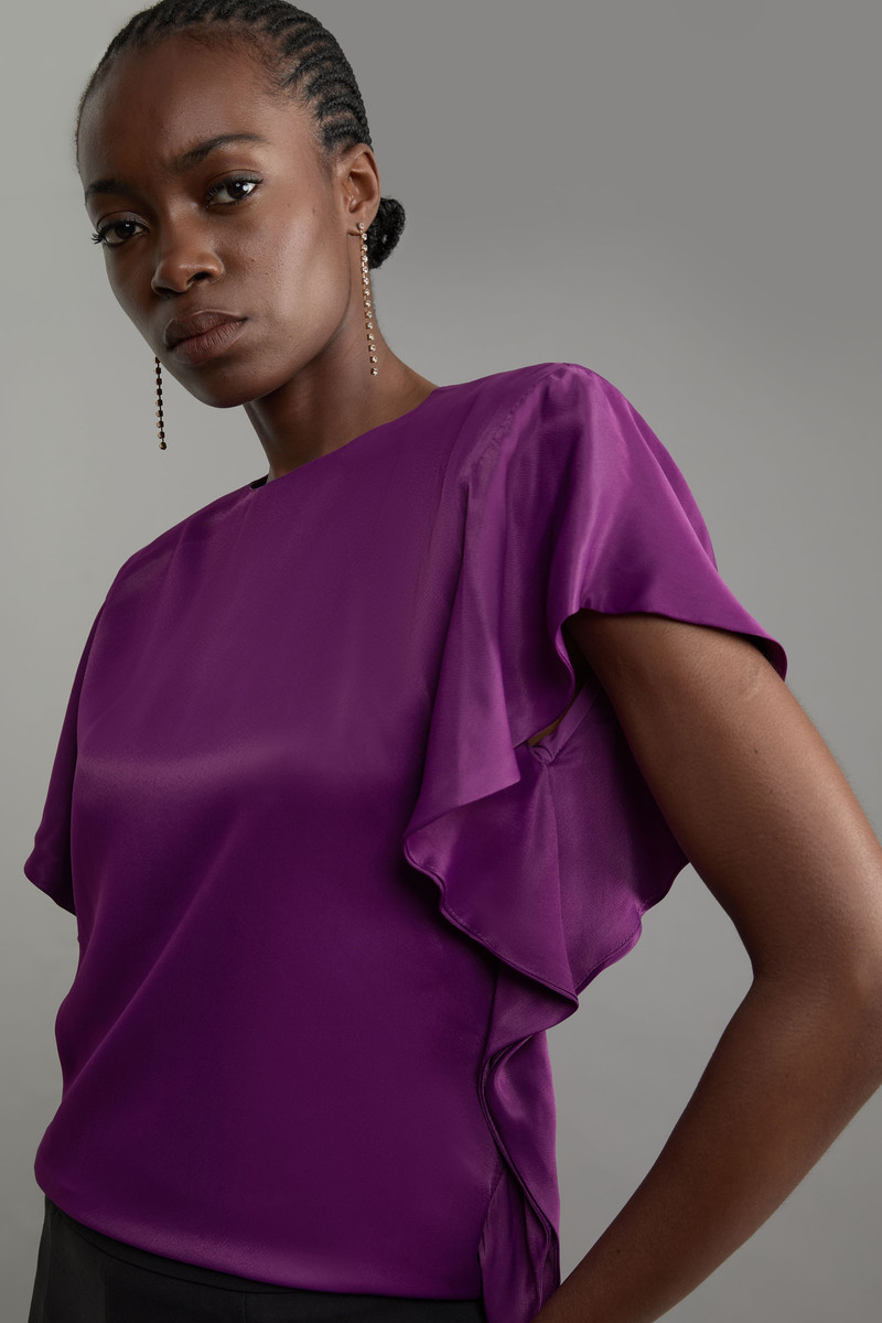 Satin Draped Sleeve Woven Top 1