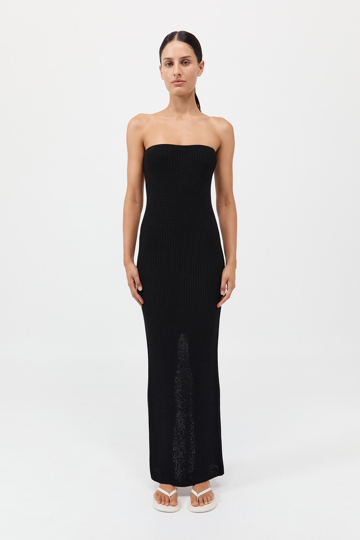 Textured Knit Column Dress - Black - 2