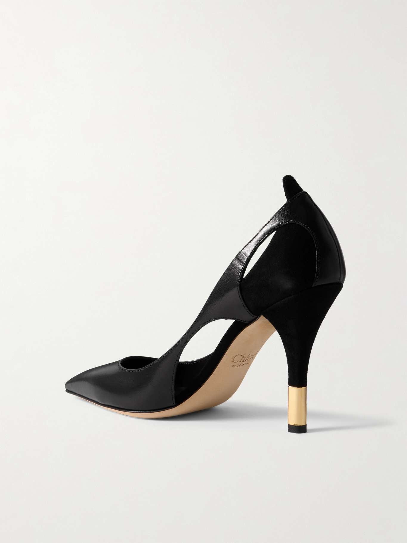 Saada cutout suede-trimmed leather pumps - 3