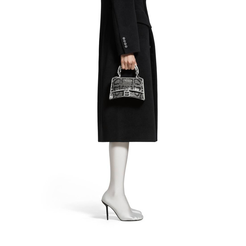 BALENCIAGA Women's Hourglass Xs Handbag With Chain Embroidery in Silver outlook