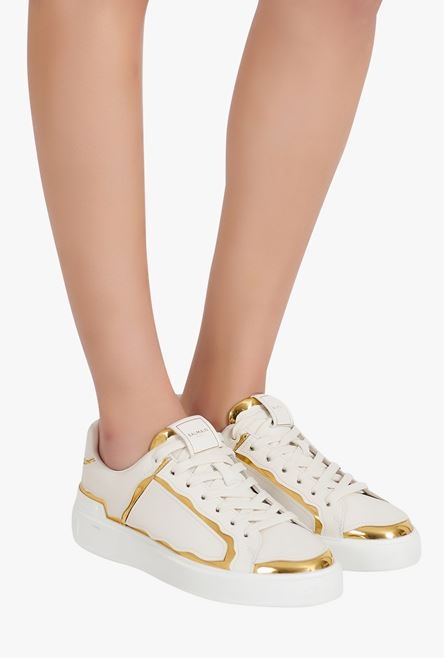 Bicolor white and gold calfskin B-Court sneakers - 8