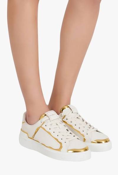 Balmain Bicolor white and gold calfskin B-Court sneakers outlook