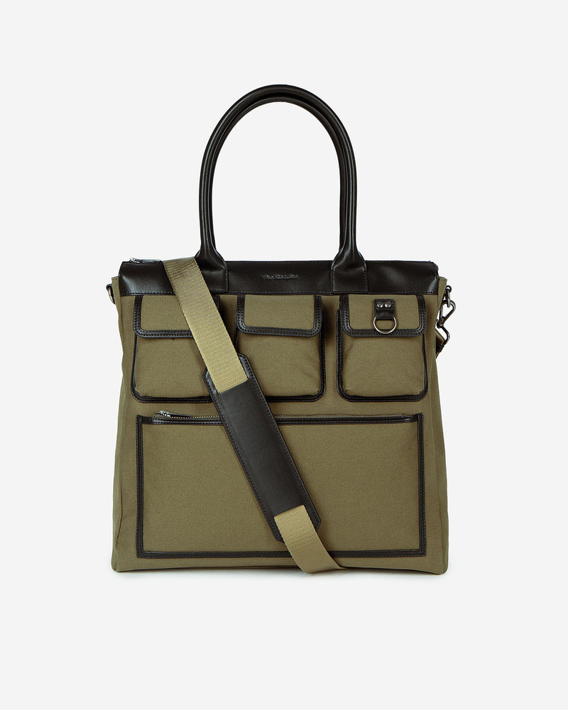 KHAKI CANVAS AND LEATHER TOTE BAG 3