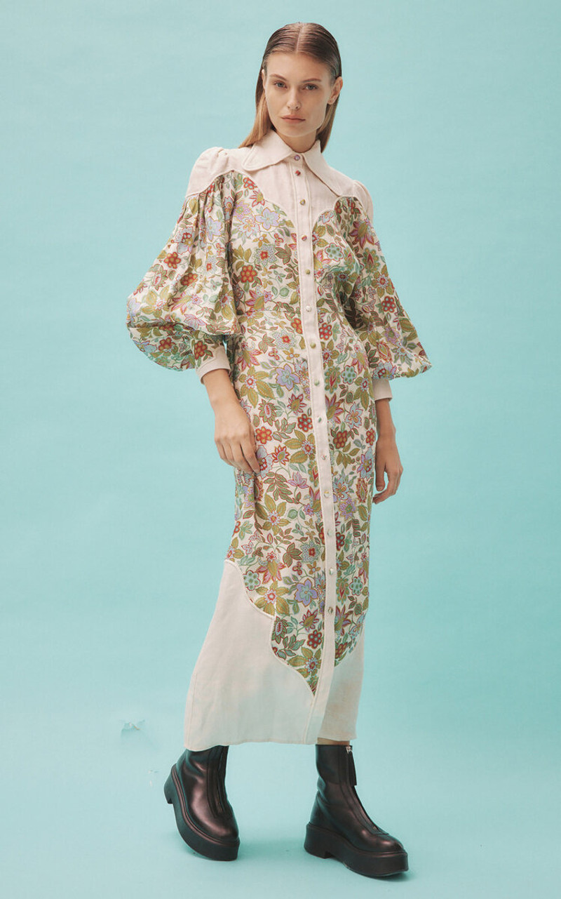 ALÉMAIS Isabella Linen Panel Midi Dress floral outlook