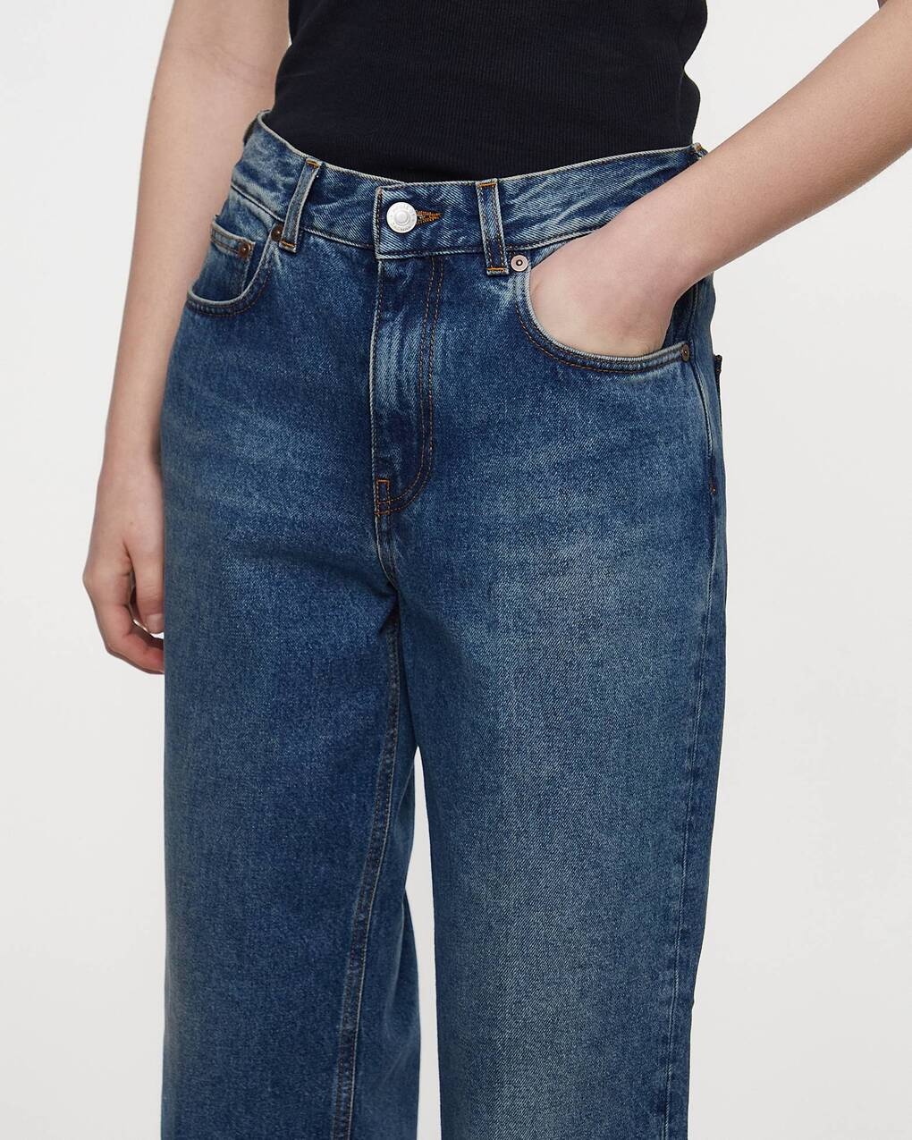 Jeans Cropped Vintage Blue Denim Blue - 5