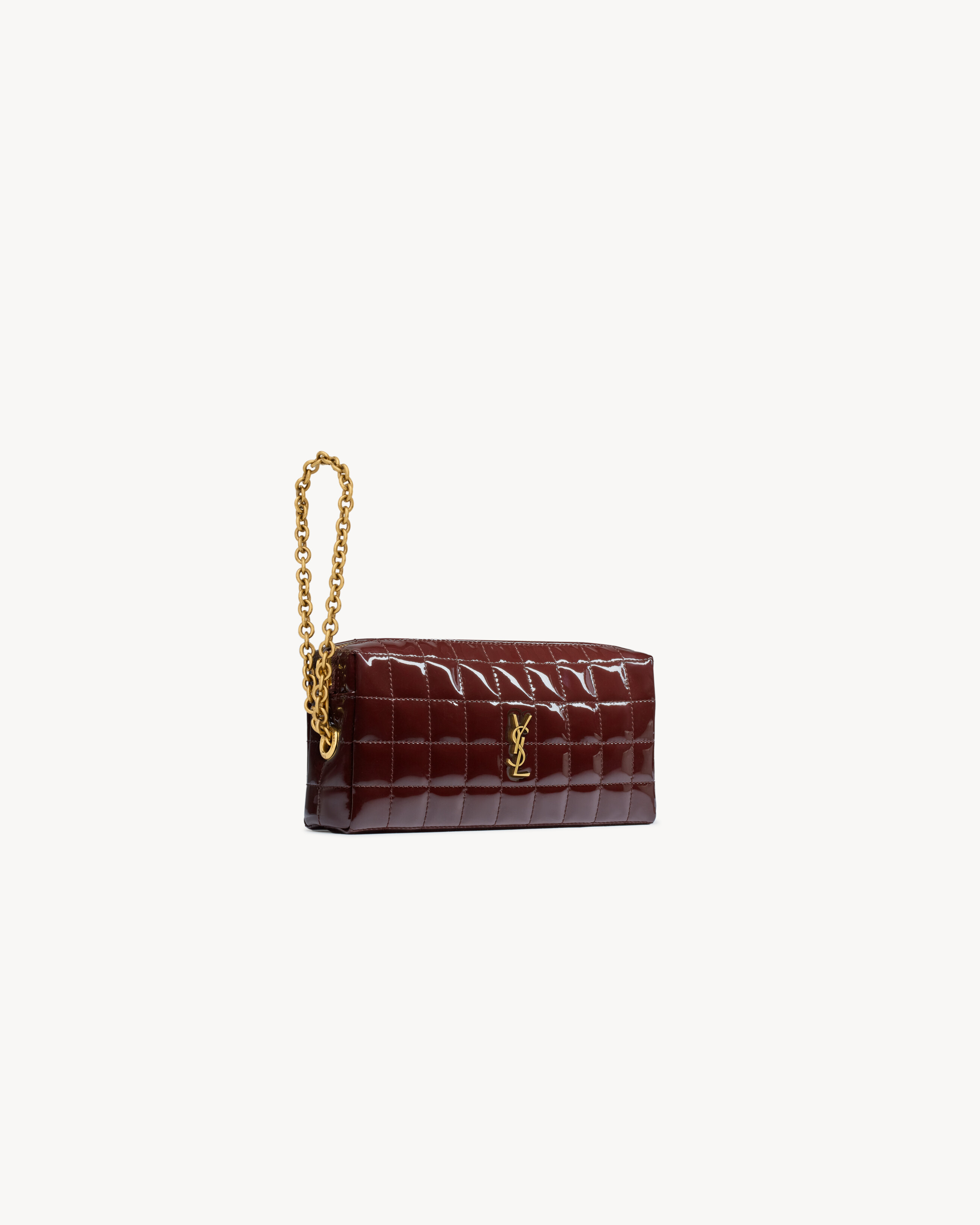 CASSANDRE MATELASSÉ CARRÉ POUCH ON CHAIN IN SHINY CANVAS - 4