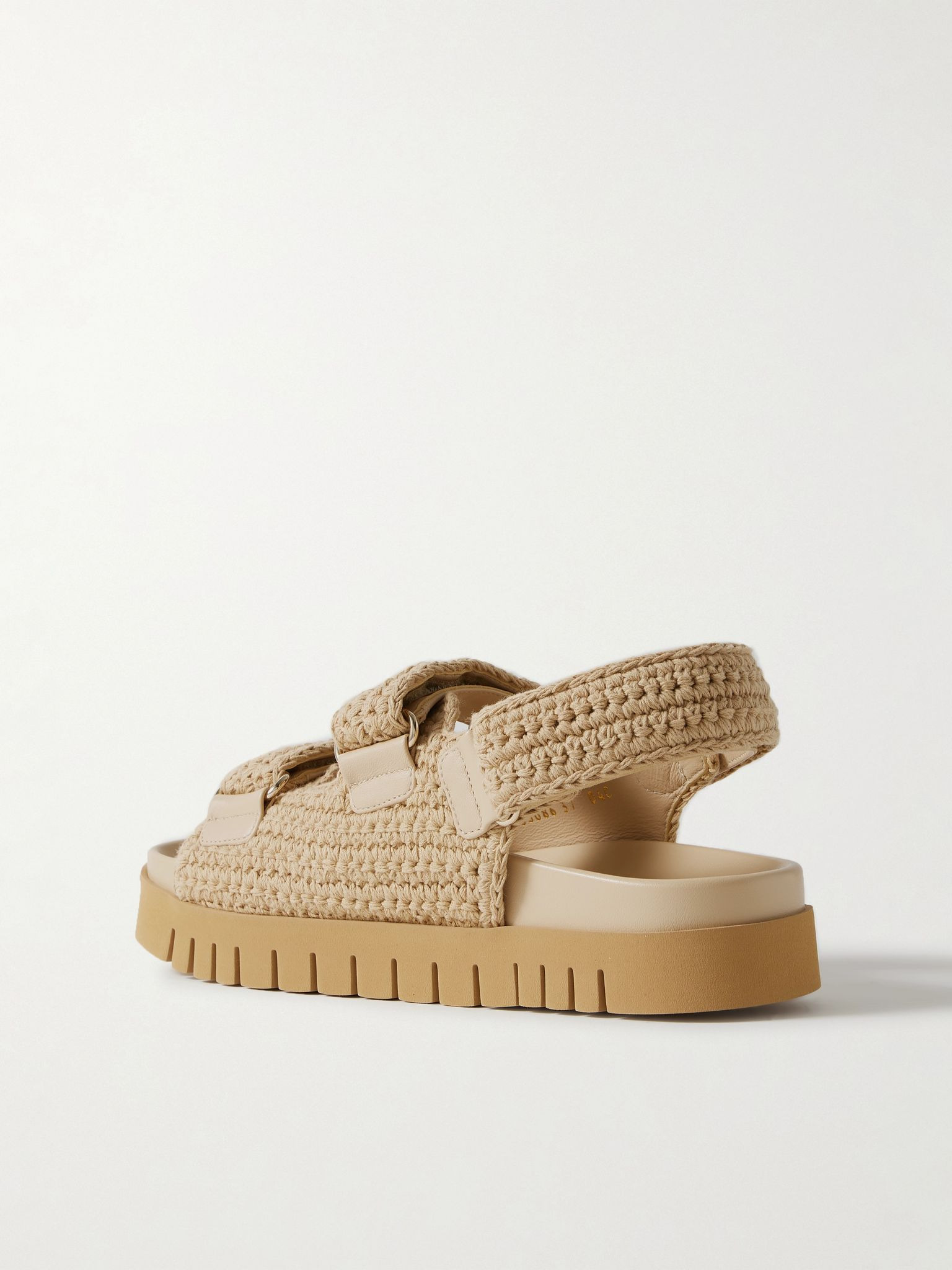 New Marmont leather-trimmed embellished crocheted cotton platform sandals Neutral - 3