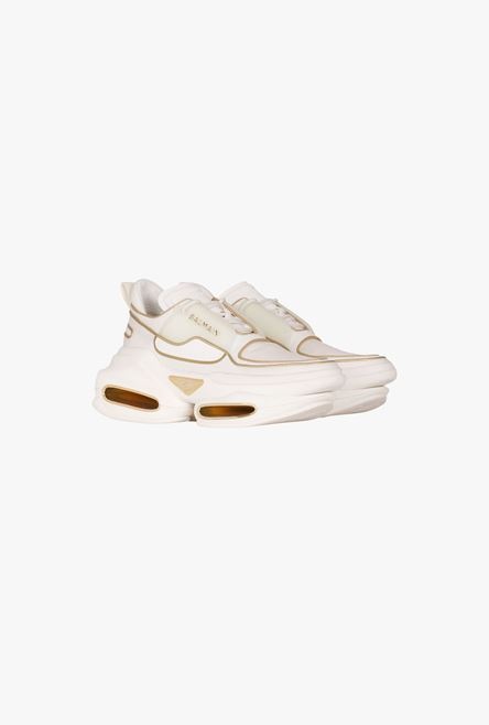 White and gold leather and neoprene B-Bold low-top sneakers - 2