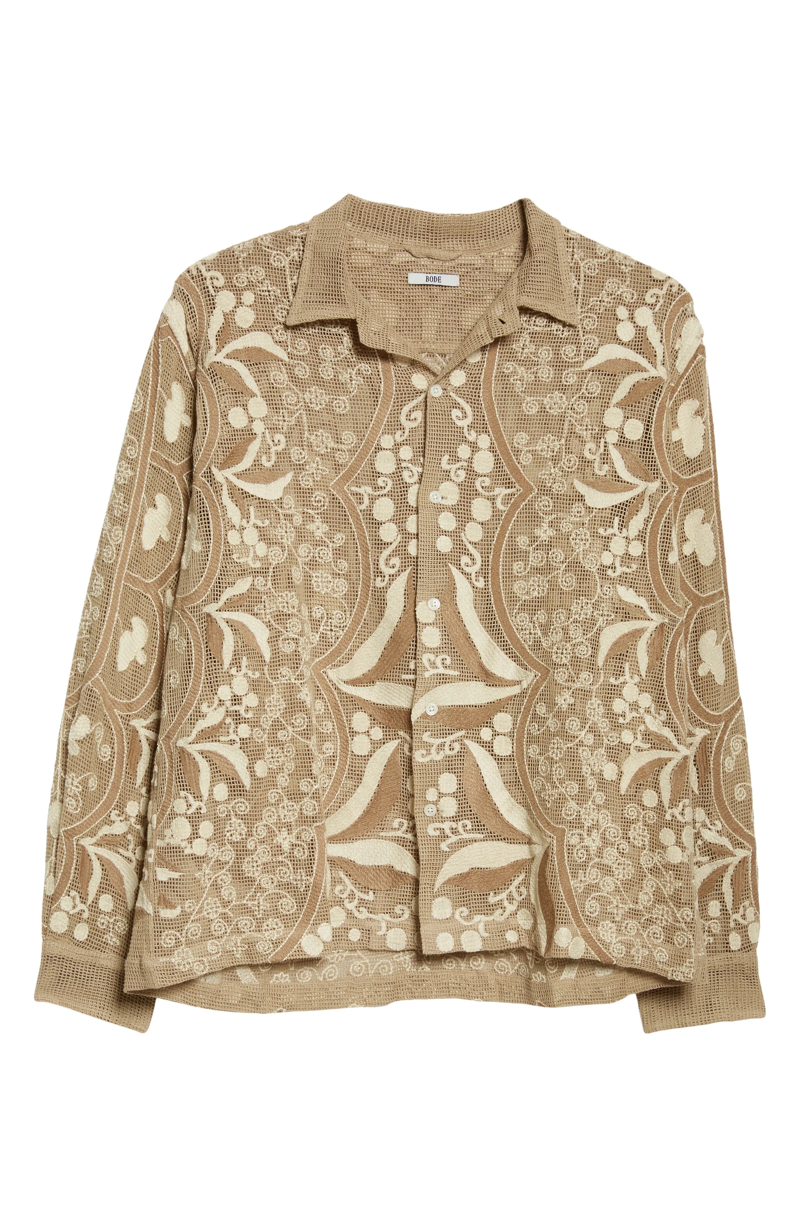 Filet Filigree Embroidered Mesh Button-Up Shirt - 6
