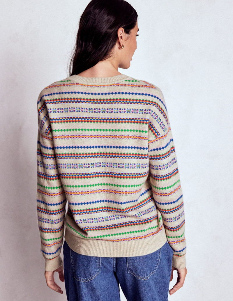 Lydia Cashmere Jumper-Oatmeal Melange Fair Isle 4