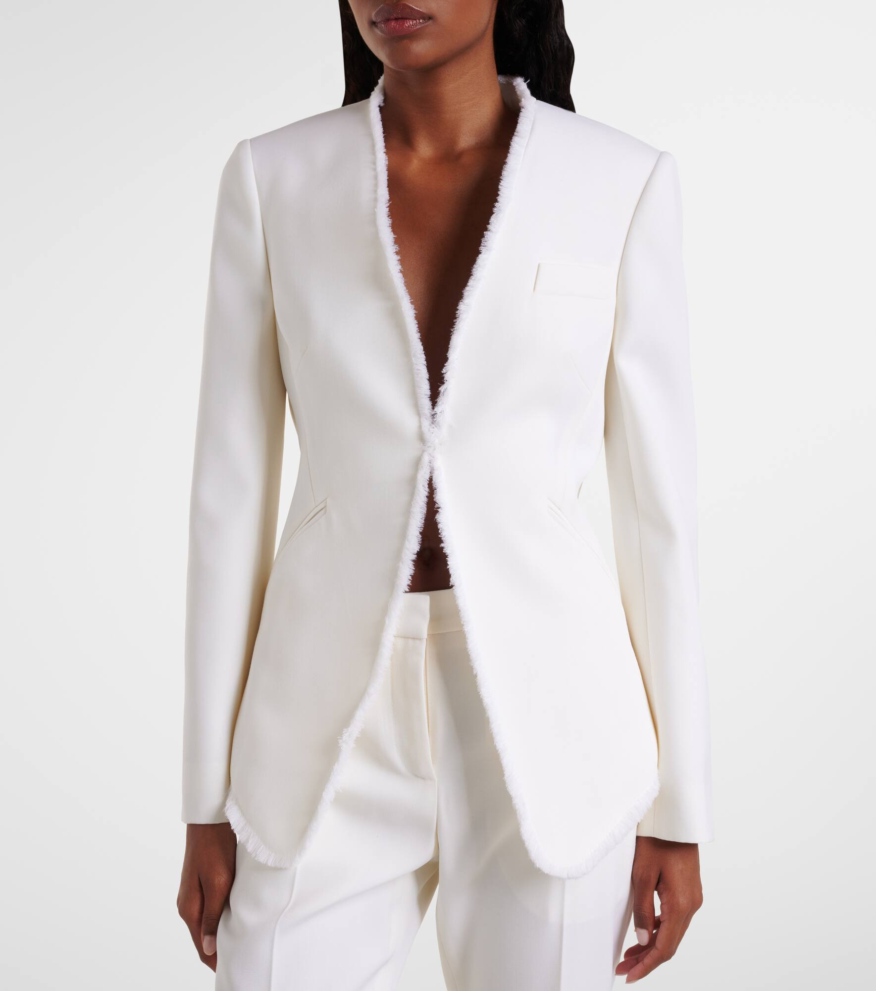 Frayed wool gabardine blazer - 7