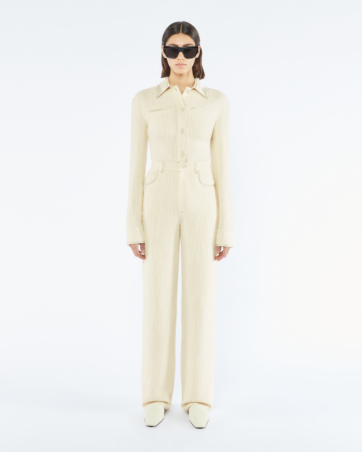 ALYNA - Textured bouclé tweed pants - Creme - 3