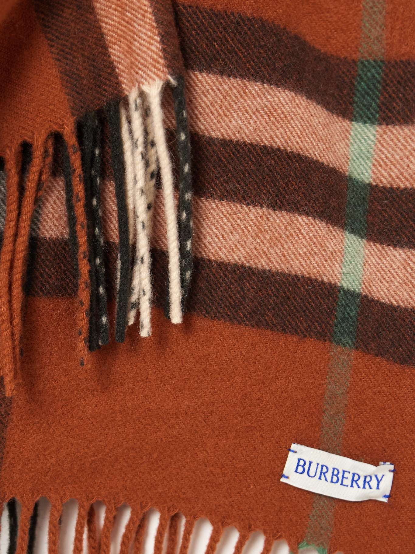 Fringed checked cashmere scarf Orange - 3
