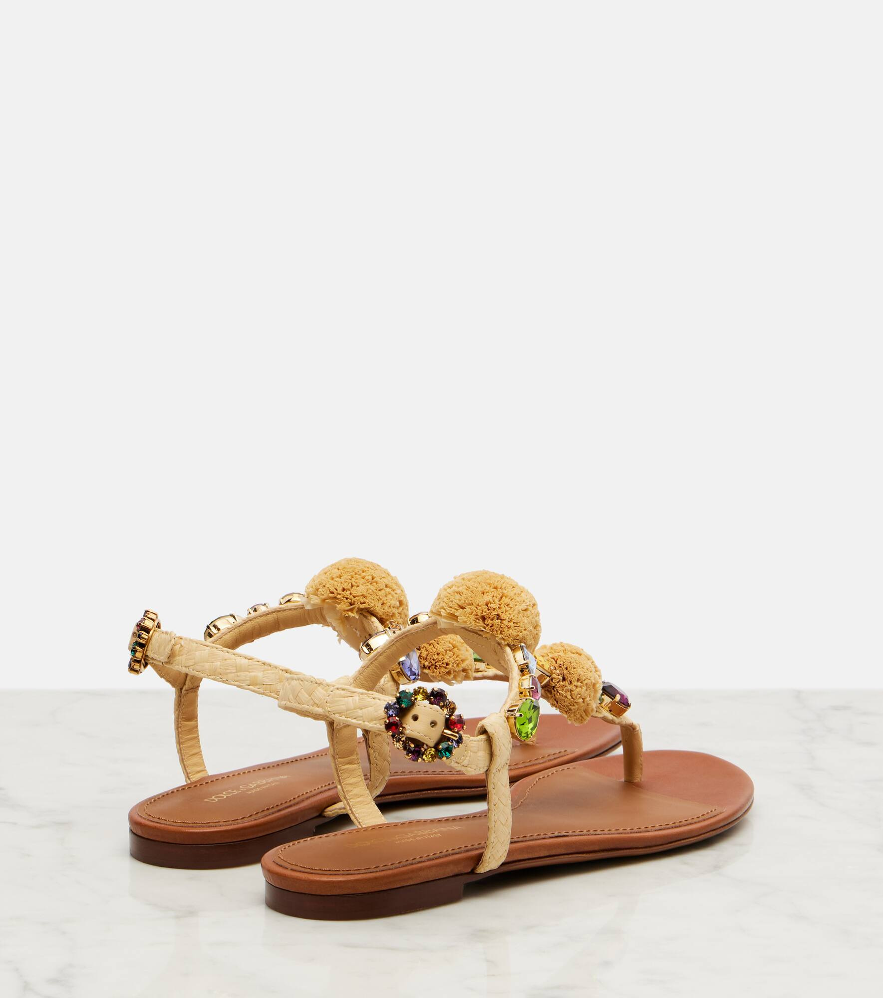 Embellished raffia-effect thong sandals - 2