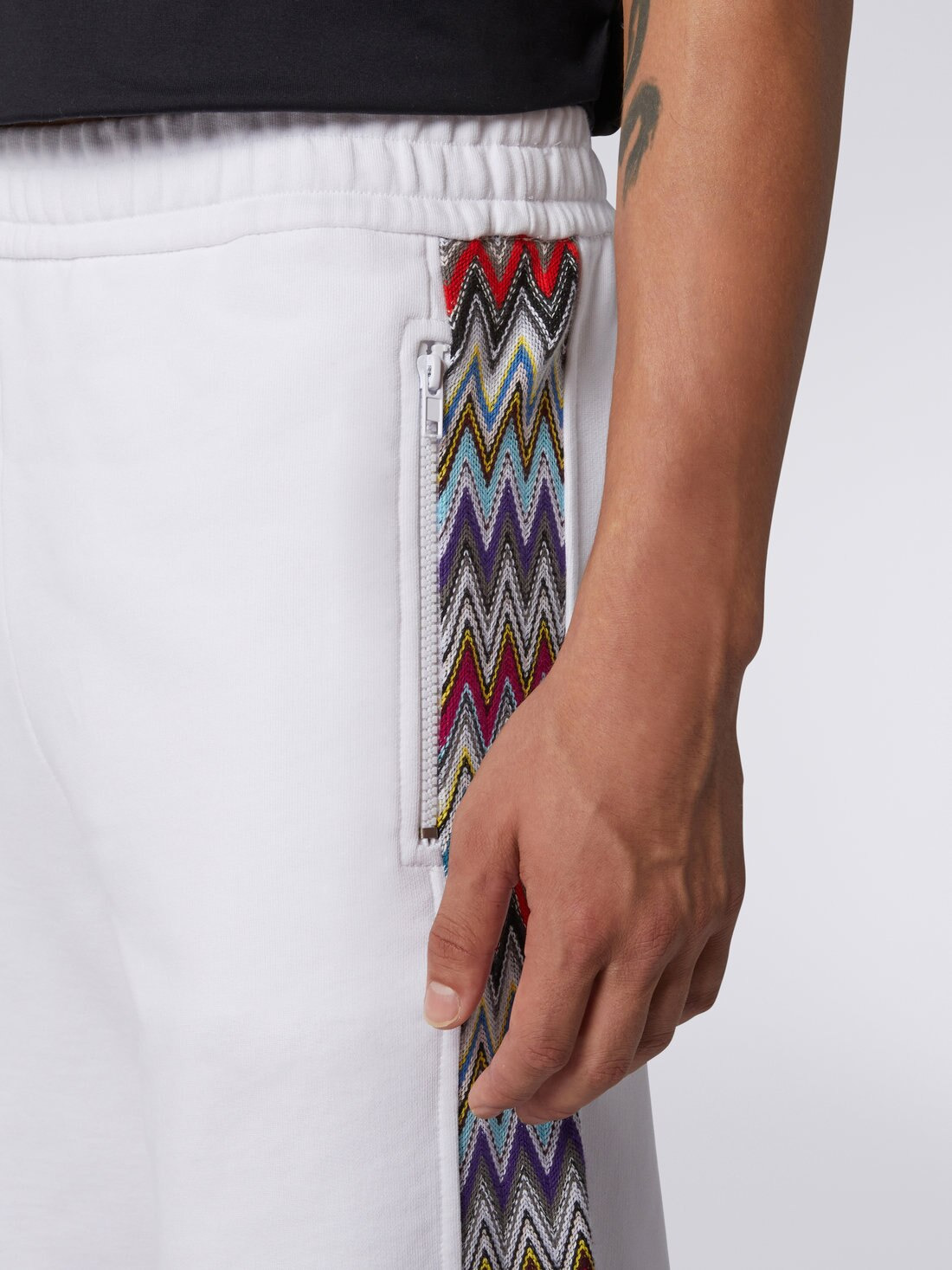Cotton fleece Bermuda shorts with knitted insert - 5