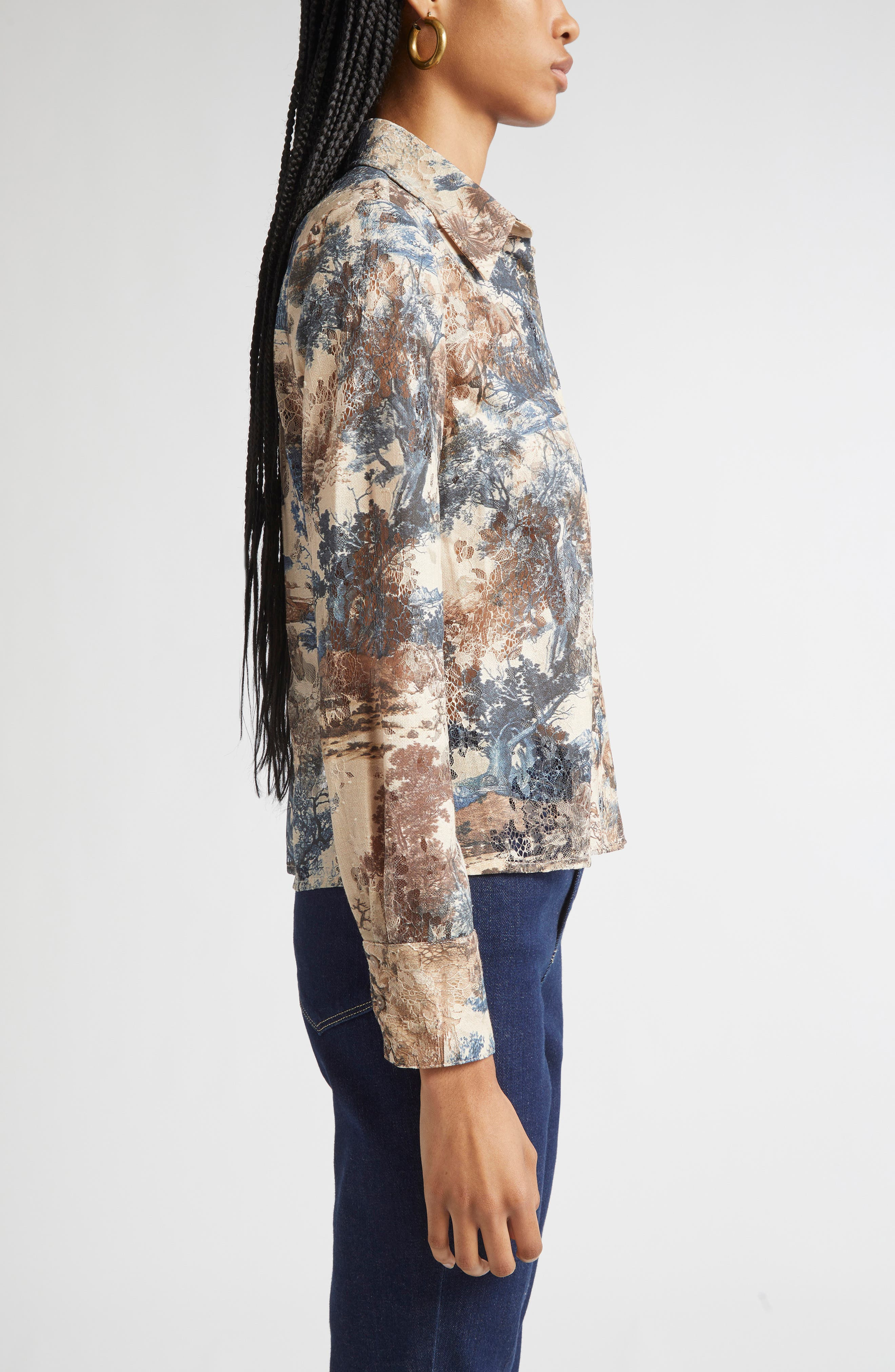 L'AGENCE Maia Printed Lace Button-Up Shirt in Tan Mountain Western Toile at Nordstrom - 3