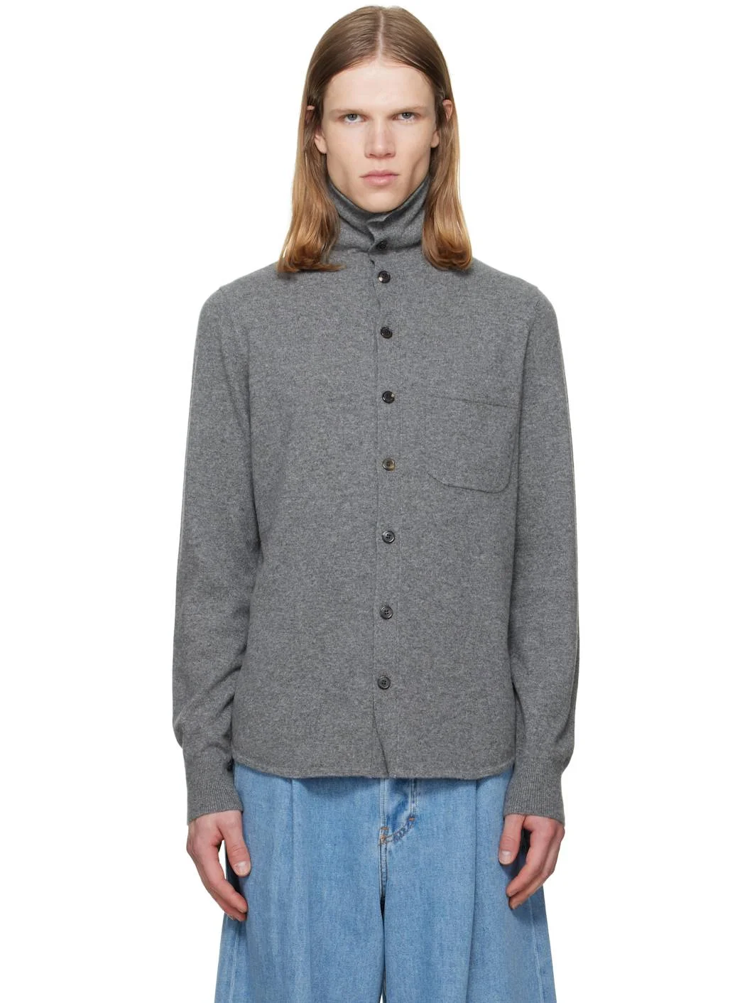 Gray Collar Cashmere Cardigan - 1