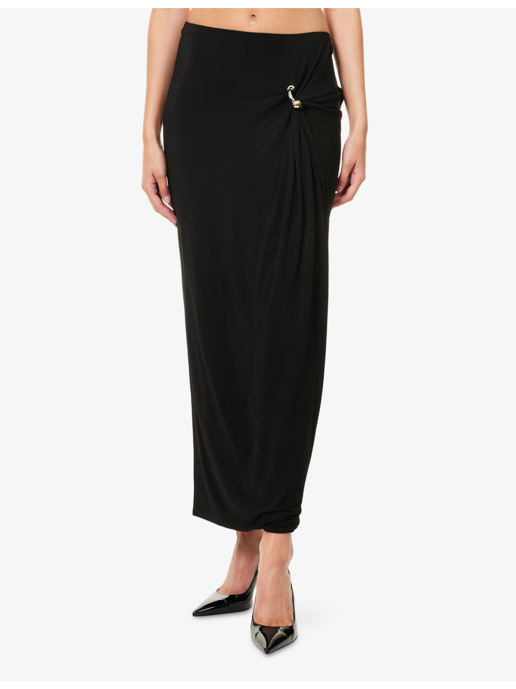 Piercing Asymmetric Jersey Midi Skirt - 3