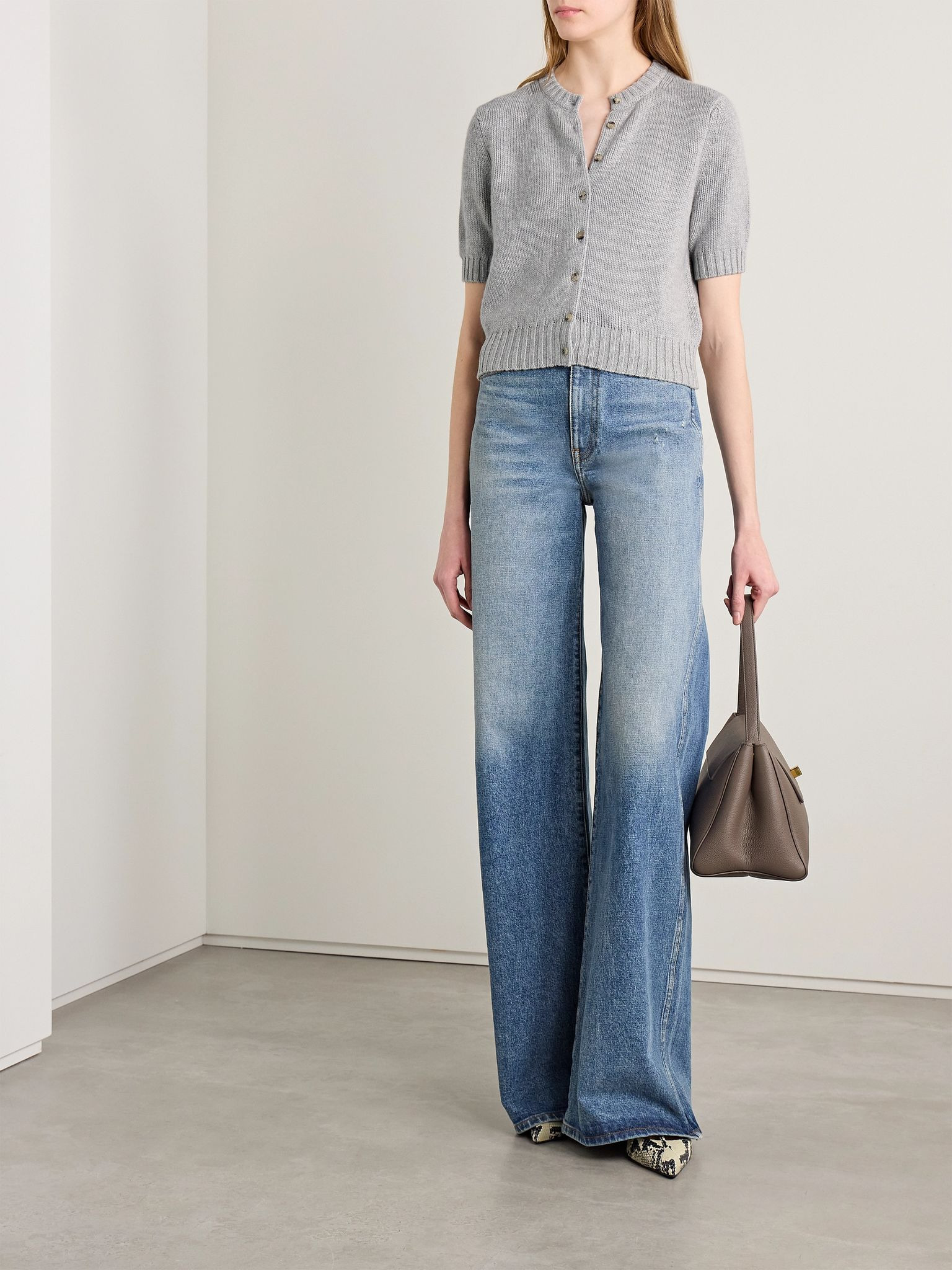 Nora cropped cashmere cardigan Gray - 2