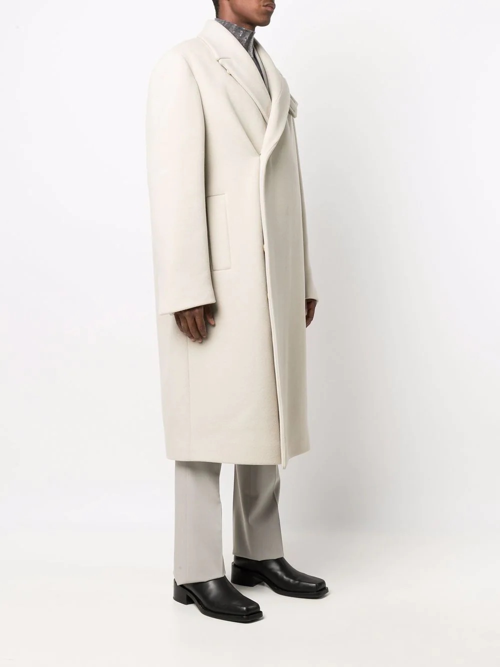 single-breasted logo wool-blend coat - 3