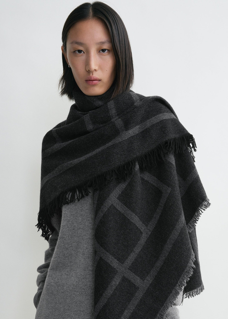 Monogram wool cashmere scarf dark grey 3