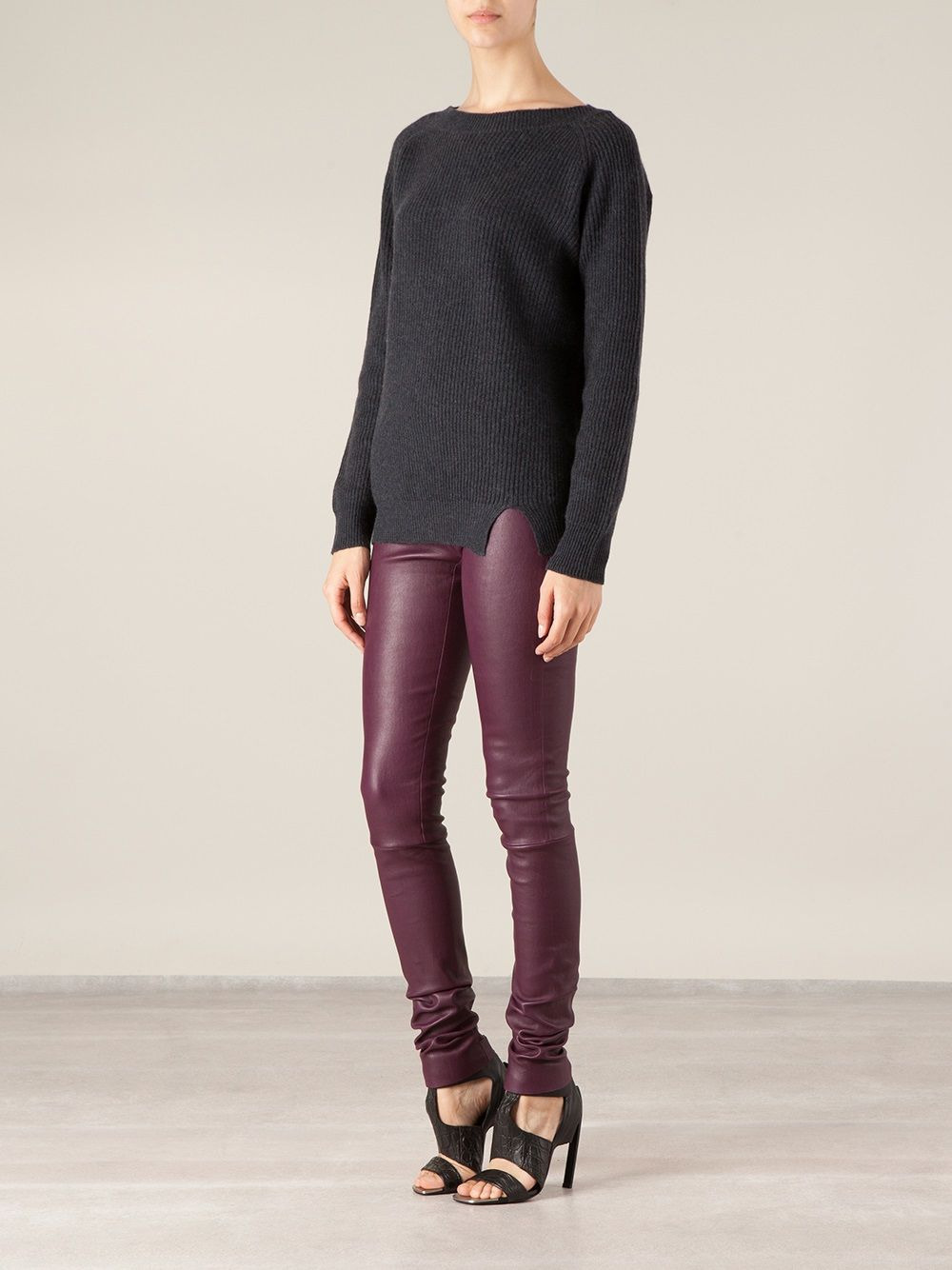 leather slim trousers - 3