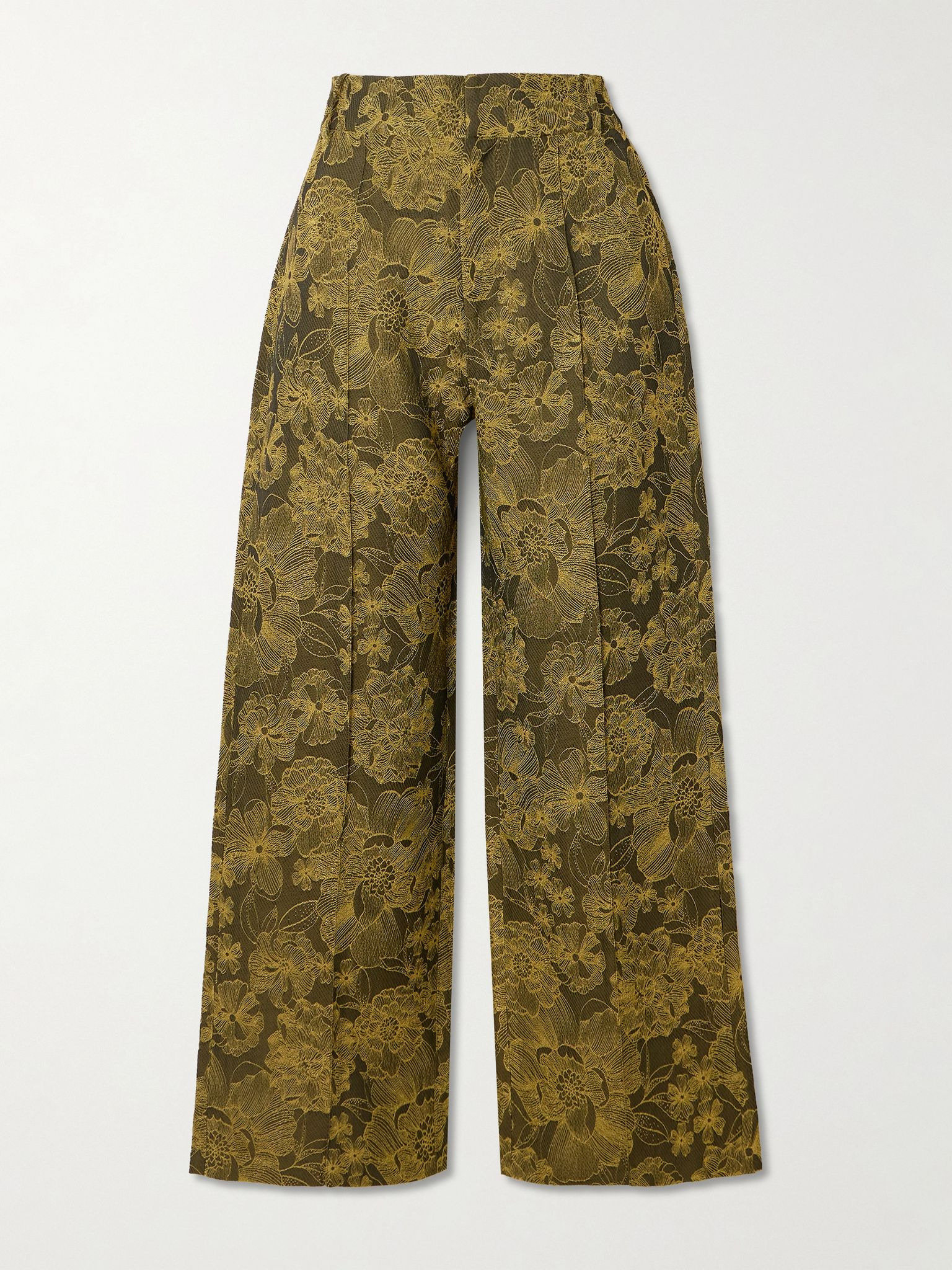 Yoshitomo embroidered woven straight-leg pants Army green - 1